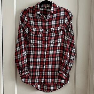 Japna 100% Cotton Flannel Button Down Shirt in Red Black & White Long Top